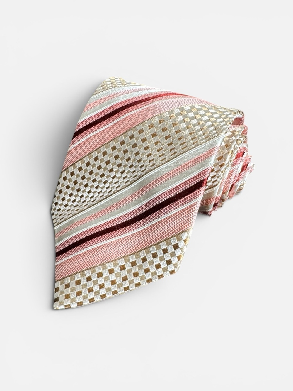 Ermenegildo Zegna mens pink gold stripe textured silk cotton neck tie EUC